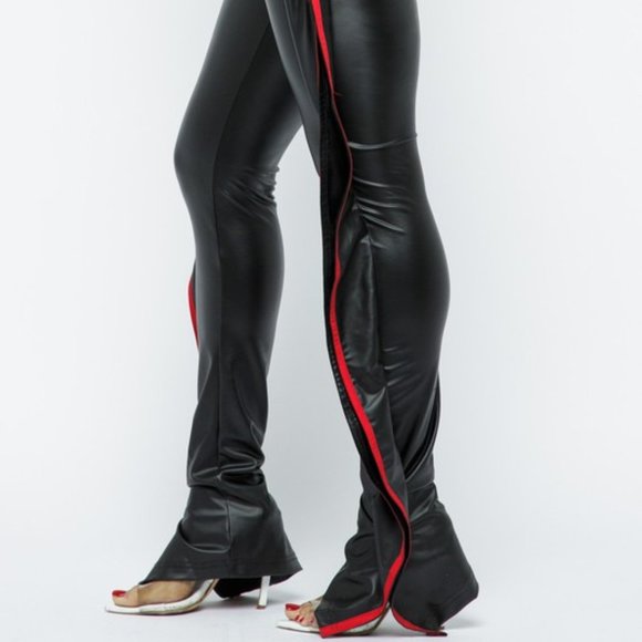 LAST ONE!! High Waisted Side Ruffle Faux Leather Joggers - Picture 6 of 9